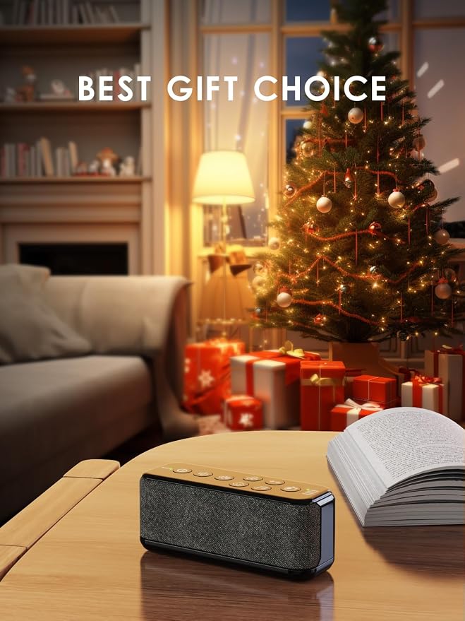 White Noise Machine with Rain Sounds, Rechargeable Sound Machine for Sleep | 42 Non-Looping Sounds, USB-Rechargeable 3000mAh Battery, Dual Speakers, Auto-Off Timer, 8 Volume Levels and Memory