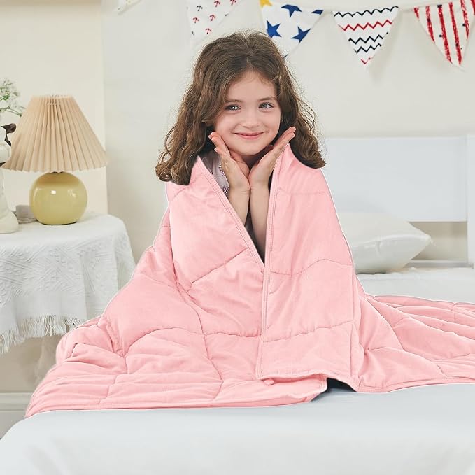 yescool Weighted Blanket (5 lbs, 36" x 48", Pink & Grey) Cooling Heavy Blanket, Perfect for 40-60 lbs, Breathable Throw Blanket Gifts with Premium Glass Bead, Machine Washable