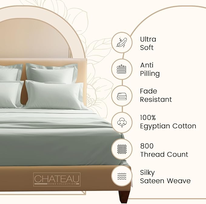 100% Egyptian Cotton Sheets Twin Size, 3PC 15" Deep Pocket Sheets - Mineral | 800 Thread Count Sateen Weave, OEKO-TEX, Soft & Comfy Breathable 800TC Cotton Bed Sheet for All Seasons, Machine Washable