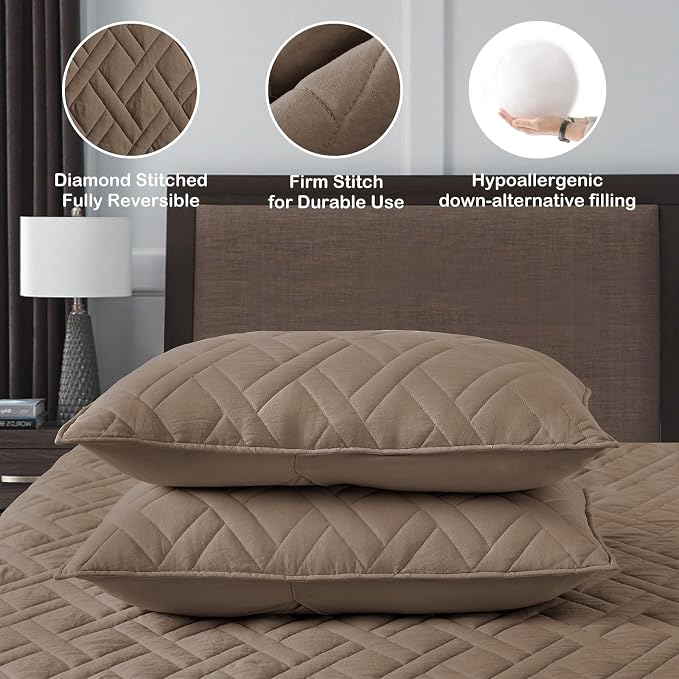 HORIMOTE HOME Quilt Set Twin Size Pine Bark, Classic Geometric Diamond Stitched Pattern, Ultra Soft Microfiber Lightweight Bedding Set Bedspread Coverlet for All Season with 1 Quilt 1 Pillow Sham