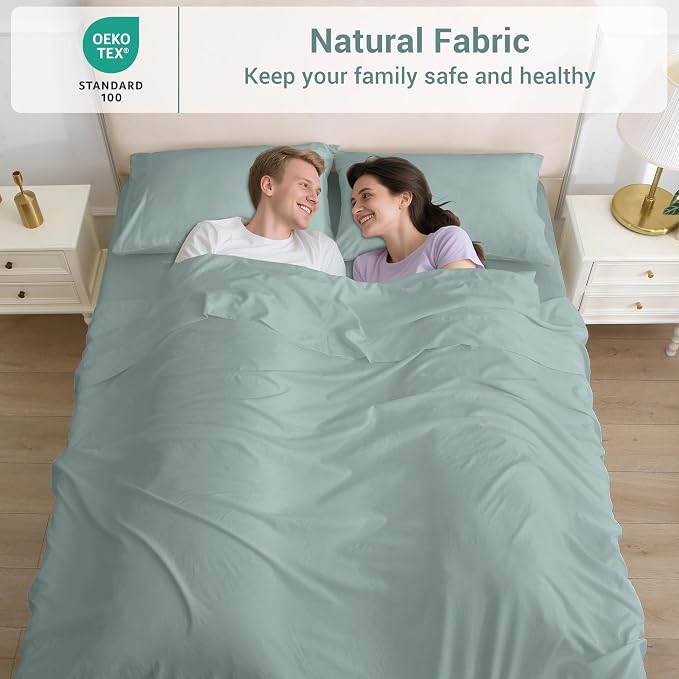 Softan Microfiber Queen Sheet Set with Non-Slip Corner Straps, Dusty Blue | 15" Deep Pocket Fitted Bed Sheets, Double Brushed Microfiber, Cozy Sheets & Pillowcase for All Season