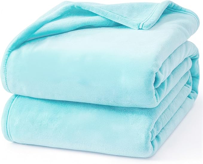 Hansleep Queen Robin Egg Blue Fleece Blanket, Soft Flannel Bed Blanket | Fuzzy Cozy Blanket 90x90 Inches, Multi-use for Bed, Sofa, Couch, Travel, Camping, All Season Warm Lightweight Cover