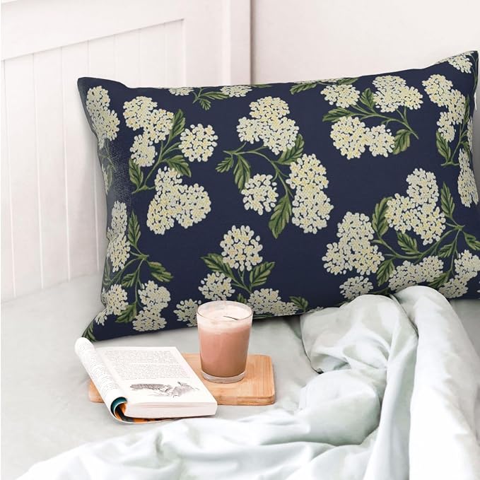 Navy Blue Spring Pillow Covers 12x20 Inch 2 Pcs Green Yellow Hydrangea Flower Decor Throw Pillows Vintage Floral Seasonal Summer Outdoor Decoration Pillowcase Linen Cushion Cover for Couch Sofa