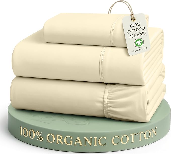 LANE LINEN Twin XL Bed Sheets 100% Organic Cotton 3pc Percale - Natural | Twin XL Sheet Set, 100% Organic Cotton Percale - Crisp Hotel-Style Feel, Soft From The First Wash, Crisp Cool Percale Weave