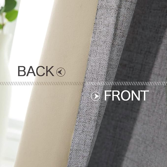 MIULEE 100% Blackout Linen Curtains for Bedroom 52x84 Inches Grey | Room Darkening, Light Blocking, Thermal Insulated, Grommet Top, Linen Textured, Window Curtains for Living Room, 2 Panels