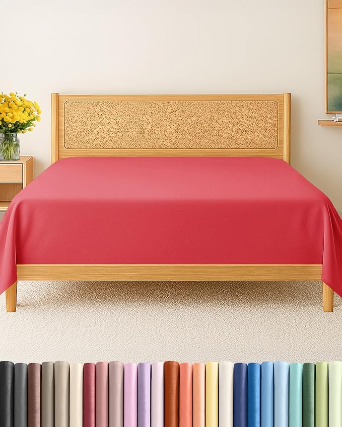 King Flat Sheet - Single Top Flat Sheet Only - Breathable & Cooling - Red | Hotel Luxury Top Flat Sheet Only, Ultra-Soft, Breathable & Cooling, Fade & Wrinkle Free, Easy-Care, Stain & Shrink Resistant