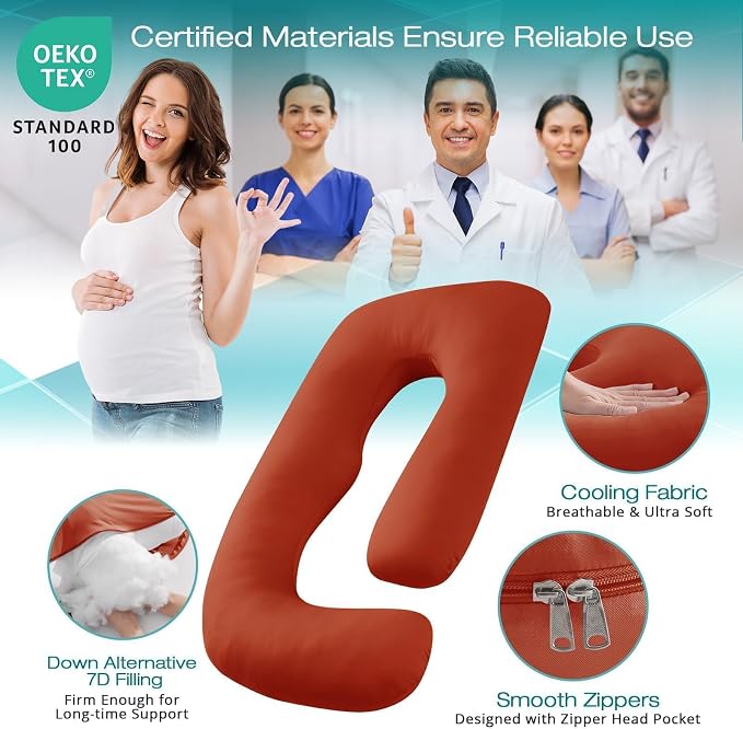 Cooling Pregnancy Pillows for Sleeping, 57'' Full Body Pillow, Orange | Sasttie Maternity Pillow, OEKO-TEX, Down Alternative, Removable Cover, Pregnant Women Must Haves, Maternity Essential
