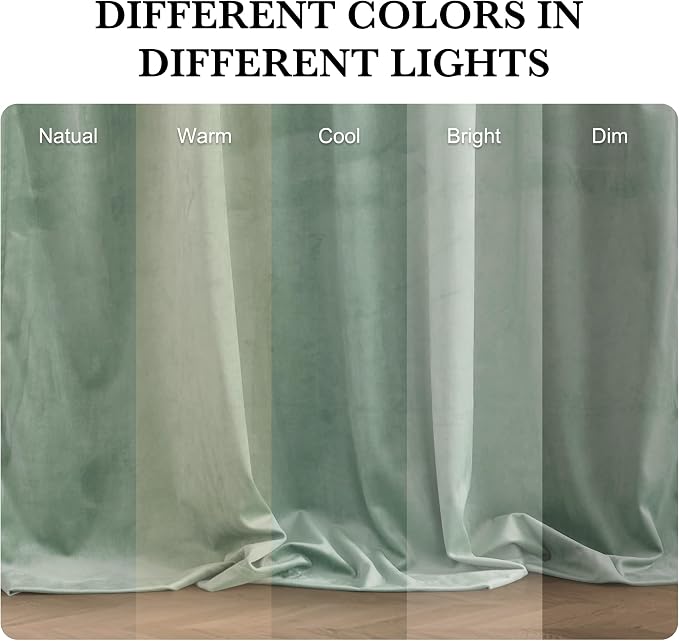 RYB HOME Velvet Curtains 102 inches Long, Extra Long High Ceiling Curtains | Thermal Insulated, Luxurious Home Decor, Curtains for Apartment Loft Large Windows, W52 x L102, Mint Green, 2 Panels Set