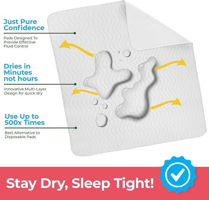 4 Pack Waterproof Reusable Heavy Absorbency Incontinence Bed Pads 34"x52" | Utopia Bedding Washable Underpads, Chuck Pads for Adults, Kids, Elderly and Pets, Bedwetting Pads for Sofa and Couch, White