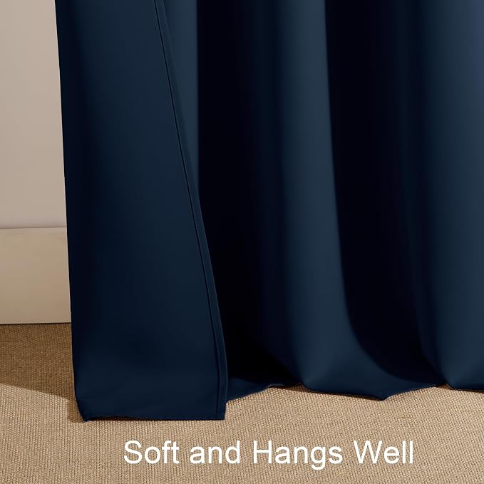 PONY DANCE Short Length Curtains for Kitchen, Solid Half Window Curtain Tiers for Bathroom Energy Saving Privacy Shade for RV Camper, 29W x 30L, Navy Blue, 2 Pieces
