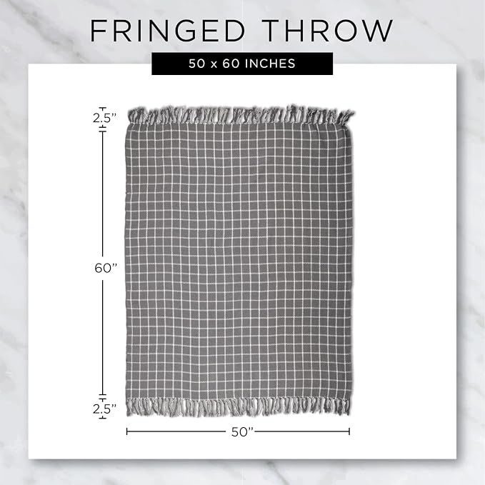 DII Rustic Farmhouse Double Diamond Woven Throw, 50x60, Stone