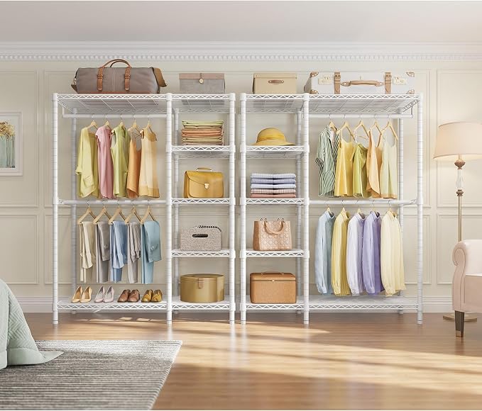 VIPEK V7 Clothing Rack with Shelves Heavy duty Closet for Hanging Clothes | 5 Tiers Adjustable Wire Shelving, Double Hanging Rods, 670lbs Metal Closet System, Space-Saving Storage for Bedroom,White