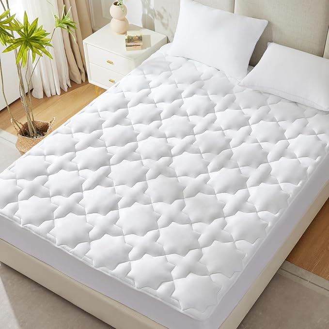 CozyLux Queen Mattress Pad, 450GSM Quilted Cooling Cotton Top Mattress Topper, Extra Deep Pocket Fits 8-21 inches, Oeko-TEX Certified, Plush Soft & Breathable Bed Pad (60"x80", White) (Pack of 2)