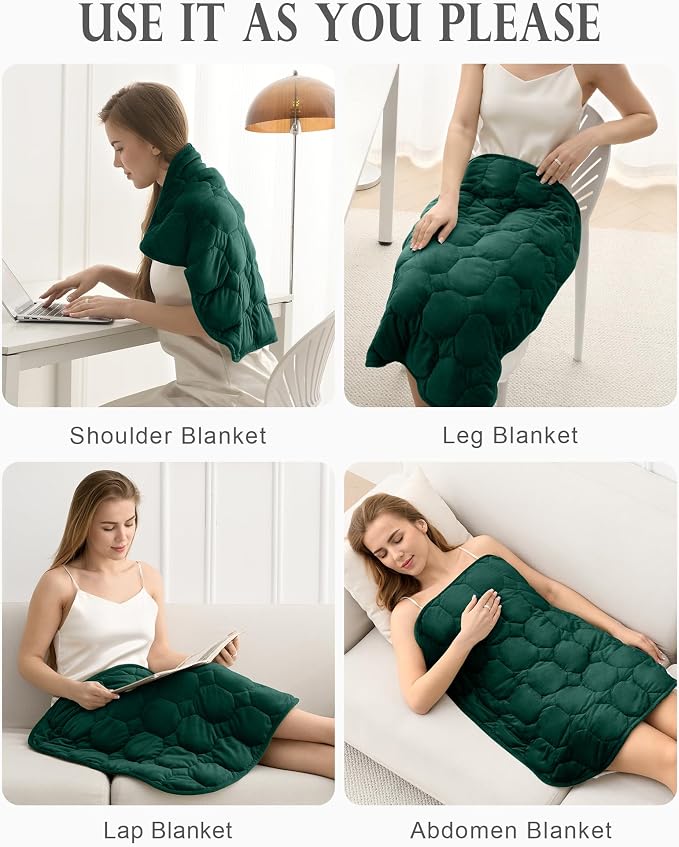 Cottonblue Small Weighted Lap Blanket 7lbs for Adults Teens 24"x29", Green | Luxury Crystal Velvet Weighted Blanket Pad, Washable Portable Travel Blankets for Sleeping Relaxation All Season, Washable