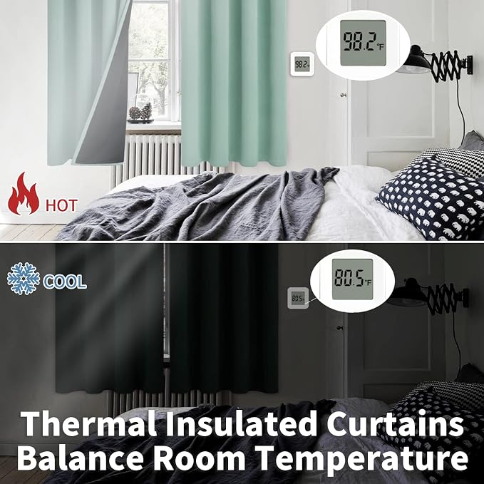 BGment Thermal Insulated 100% Blackout Curtains for Bedroom with Black Liner, Double Layer Full Room Darkening Noise Reducing Grommet Curtain (42 x 72 Inch, Frosty Green, 2 Panels)