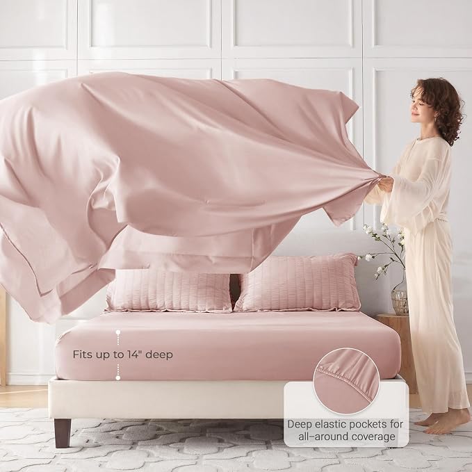 5 Pieces Twin Comforter Set, Seersucker Bed in a Bag Twin Size, All Season Luxury Bedding Set with Comforter, Flat Sheet, Fitted Sheet, Pillowcase & Sham, Rose Gold