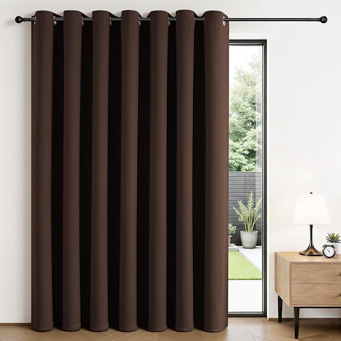 Joydeco Blackout Patio Sliding Door Curtains, Privacy Room Divider Curtains | Extra Wide Thermal Blackout Curtains for Bedroom Living Room, Curtain for Patio Door (Chocolate, 100Wx84L, 1 Panel)