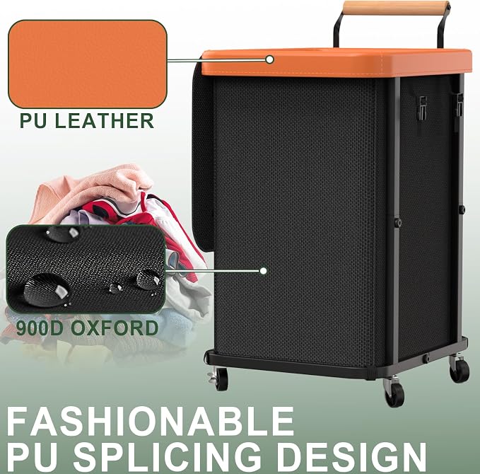 150L Laundry Basket with Wheels,Rolling Basket Hamper with Lid&Handle Black | Laundry Organizer Storage Cart with Heavy Duty Sturdy Metal Frame for Home, Hotel, Laundry Room