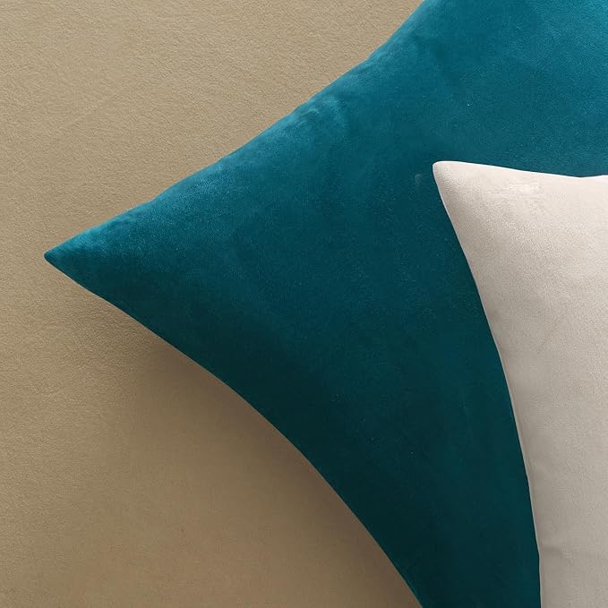 MIULEE 28x28 Inch Pack of 2 Euro Velvet Throw Pillow Covers Teal | Soft Solid Decorative Euro Sham, Modern Luxury Home Decor, for King Bed Sofa Couch Bedroom Livingroom
