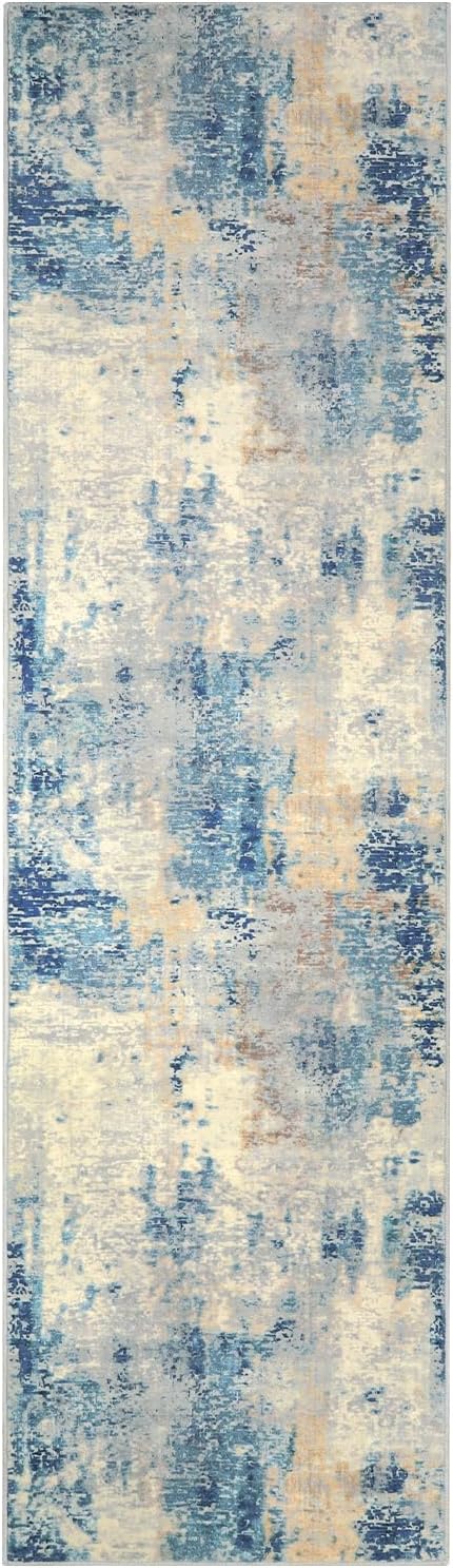 Lahome Modern Abstract Rug Runners for Hallways Non Slip, 2x7 Carpet Runner Rug for Kitchen Non Skid Washable, Soft Floor Mat for Bathroom Bedside Entrance RV, Blue/Yellow/Ivory