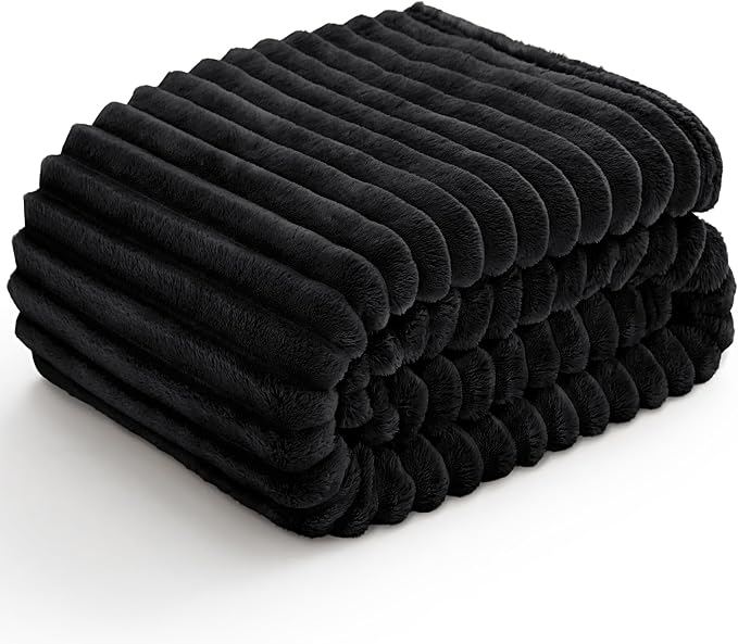 BEDELITE Ribbed Fleece Throw Blanket for Couch, Black, 50"x60" | Ultra-Soft Plush Fleece, Cozy, Warm Yet Lightweight, Ribbed Texture, Home Decor, Machine Washable, Giftable, All-Season Use