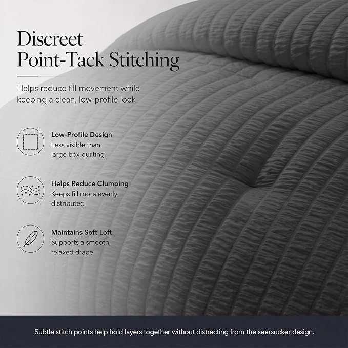 Twin XL Comforter Set, 5 Pieces Dark Grey Seersucker Bed in a Bag | OEKO-TEX Certified, College Dorm Twin Extra Long, 240 GSM Down Alternative Comforter, Flat & Fitted Sheets, Pillowcase & Sham