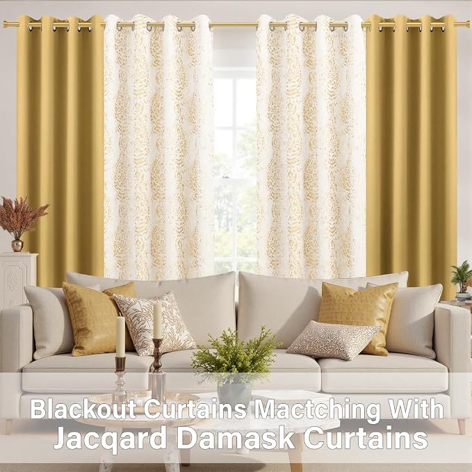 KOUFALL Gold Luxury Blackout Curtains for Living Room,Elegant Livingroom Curtain 84 Inches Long Cortinas Doradas para Sala Elegantes Modernas 2025