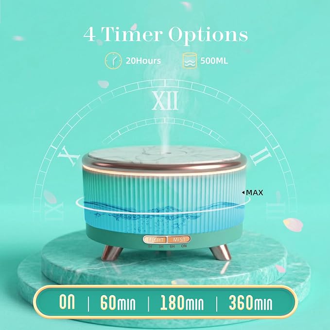 500ml Essential Oil Diffuser, Ultrasonic Aromatherapy Humidifier | with Remote Control, 7-Color LED Light, Timer & Auto Shut-Off, Cool Mist Diffuser for Home, Bedroom, Office (Emerald)