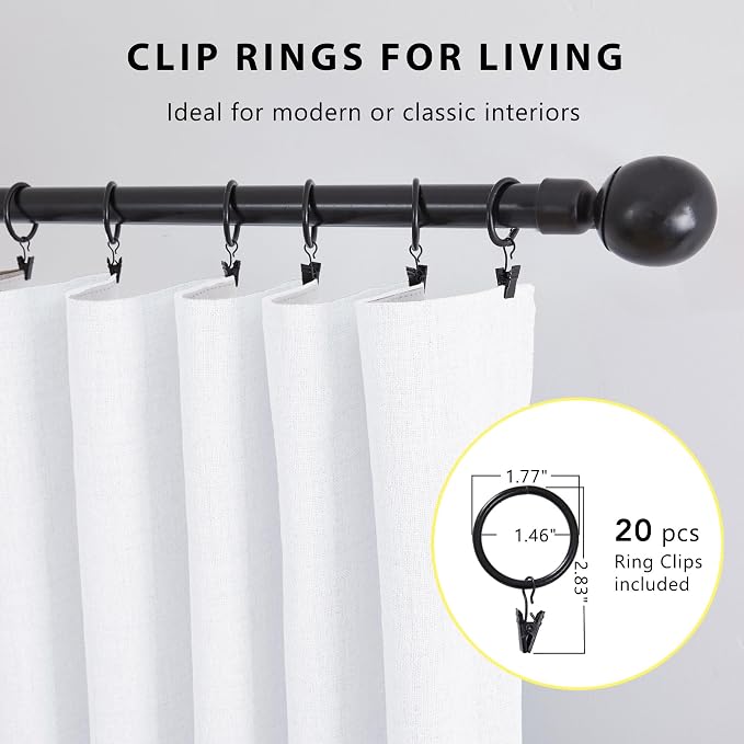 Deconovo 100% Blackout Curtains for Bedroom, Linen Textured Thermal Insulated Drapes with 20 Clip Rings, Noise Reducing Curtains for Nursery, Set of 2, White, 52 x 63 Inch, 2 Panels