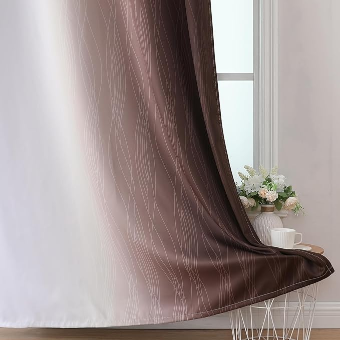 Brown and Greyish White Blackout Curtains 52Wx63L 2 Panels | Ombre Curtains for Bedroom,Thermal Insulated,Full Room Darkening,Energy Saving,Gradient Grommet Window Drapes for Living Room
