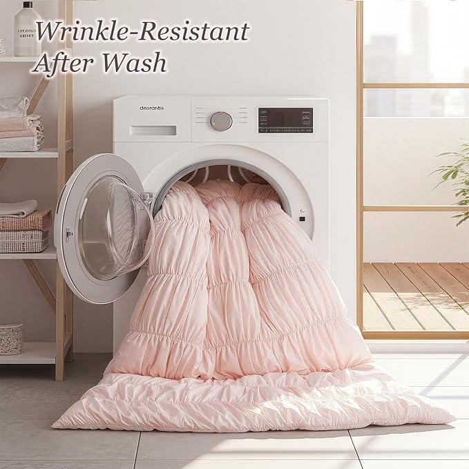weigelia Blush Pink Ruched Comforter Set Queen Size, Cute Girls Bedding Set | All Season, Soft Microfiber Comforter, Cozy Cinched Design for Home & Bedroom Decor (1 Comforter,2 Pillowcases)