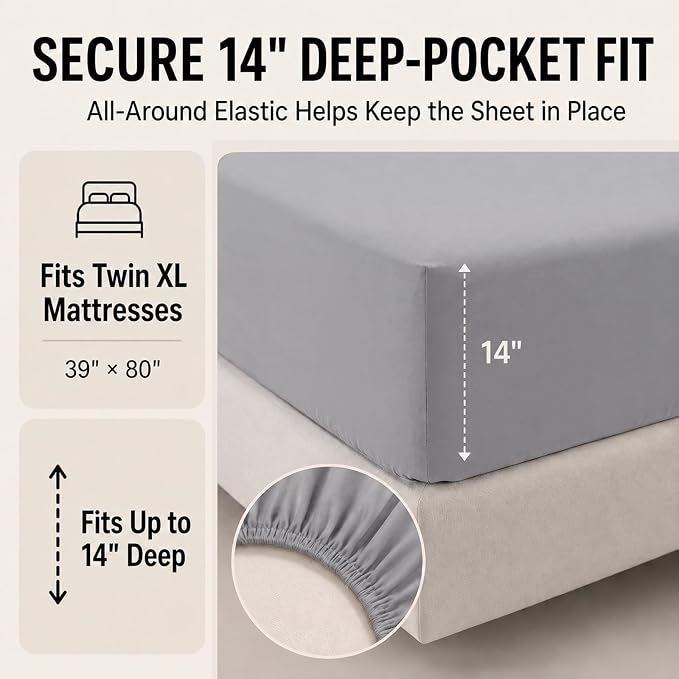 Twin XL Comforter Set Grey - 5 Pieces Twin XL Bed in a Bag | College Dorm Essentials, OEKO-TEX Certified, All Season, Down-Alternative Comforter + Flat & Fitted Sheets + 2 Pillowcases