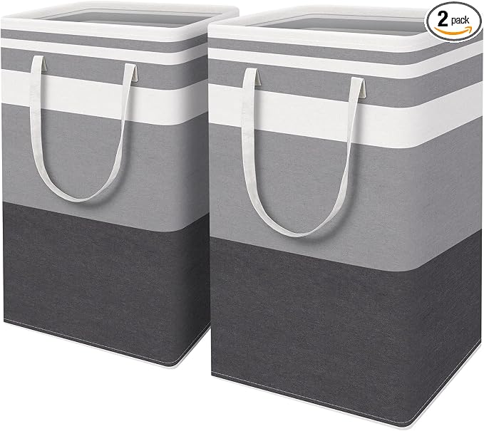 HomeHacks 2-Pack Large Laundry Basket, Waterproof, Freestanding Laundry Hamper, Collapsible Tall Clothes Hamper with Extended Handles for Clothes Toys in the Dorm and Family Gradient Grey, 88L | Waterproof, Freestanding, Collapsible Clothes Hamper with...