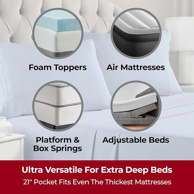 Mellanni Iconic 4-Piece, Ultra Soft Sheet Set (Queen, Blue Hydrangea) | 10M+ Sleepers. Lab-tested: Sleeps Cool, Stays Bright, Strong, Smooth. Good Housekeeping Best Bedding, 7 yrs running.