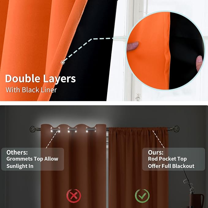 BGment Burnt Orange Blackout Curtains for Bedroom 72 Inch Length 2 Panels | Thermal Insulated, Full Room Darkening Noise Canceling, Living Room Curtains with Rod Pocket, 52 x 72 Inch