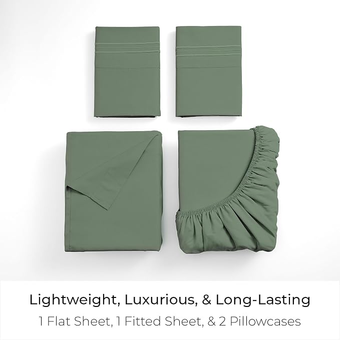 Mellanni Iconic 4-Piece, Ultra Soft Sheet Set (Queen, Sage) | 10M+ Sleepers. Lab-tested: Sleeps Cool, Stays Bright, Strong, Smooth. Good Housekeeping Best Bedding, 7 yrs running.