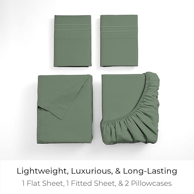 Mellanni Iconic 4-Piece, Ultra Soft Sheet Set (California King, Sage) | 10M+ Sleepers. Lab-tested: Sleeps Cool, Stays Bright, Strong, Smooth. Good Housekeeping Best Bedding, 7 yrs running.