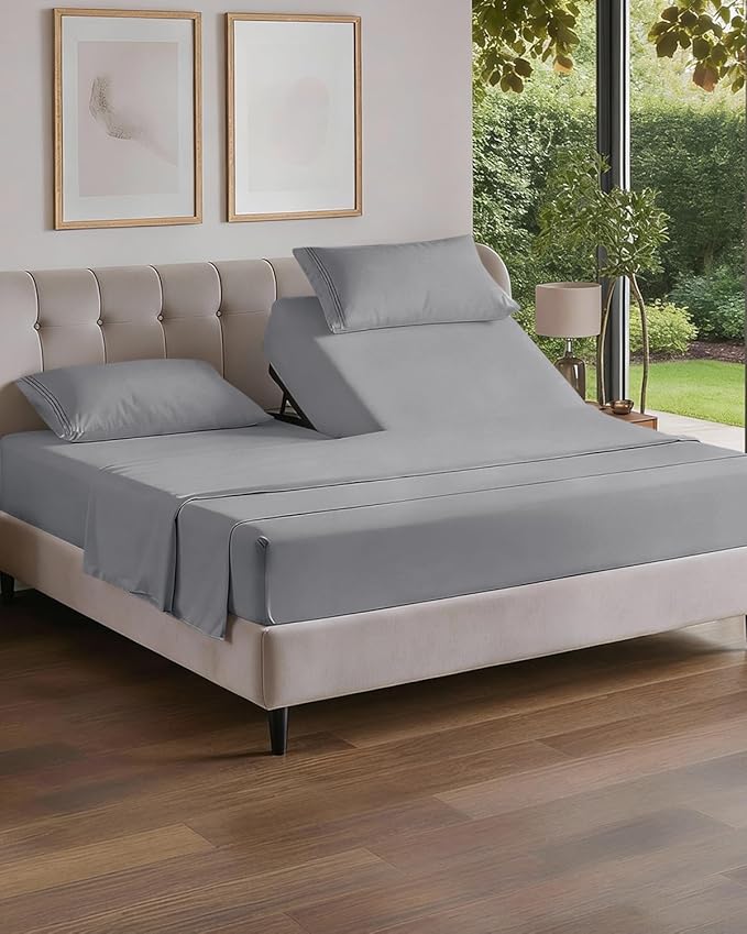 Flex Top Split Head King 4 Piece Sheet Set - Soft & Breathable - Steel Blue | Cooling Bed Sheets Set, Hotel Luxury Bedding for Women & Men with Deep Pockets, Wrinkle Free & Fade Resistant, Oeko-Tex