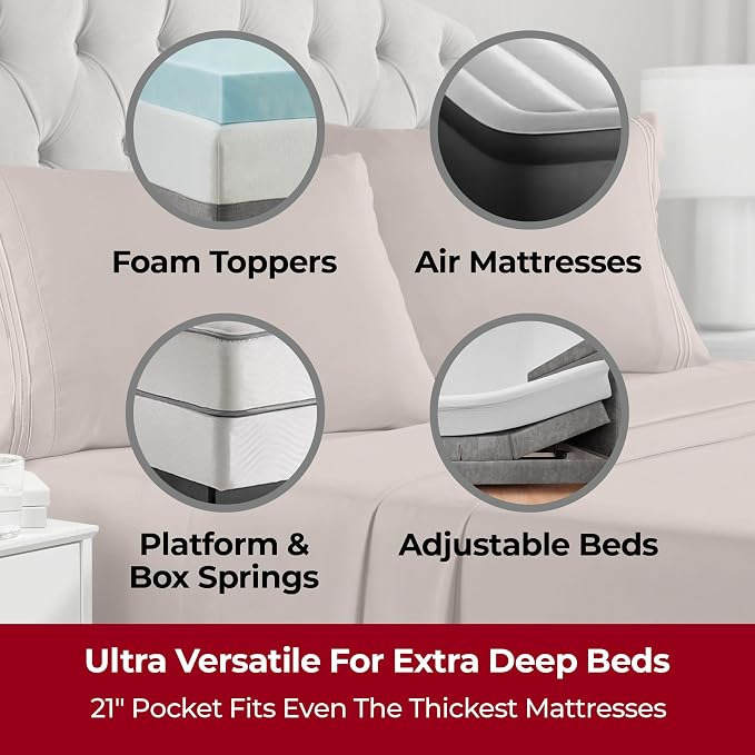 Mellanni Iconic 4-Piece, Ultra Soft Sheet Set (Full, Tan) | 10M+ Sleepers. Lab-tested: Sleeps Cool, Stays Bright, Strong, Smooth. Good Housekeeping Best Bedding, 7 yrs running.
