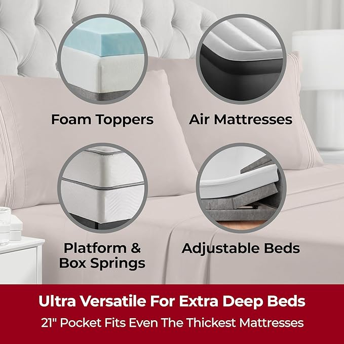 Mellanni Iconic 3-Piece, Ultra Soft Sheet Set (Twin XL, Tan) | 10M+ Sleepers. Lab-tested: Sleeps Cool, Stays Bright, Strong, Smooth. Good Housekeeping Best Bedding, 7 yrs running.