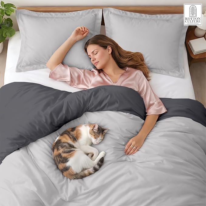 120"x98" 3 Pc Oversized King Duvet Cover Set 100% Egyptian Cotton - 600 TC Comforter Cover, Zipper Closure & Corner Ties - Fits Large King Inserts (Oversized King,Blended Grey)