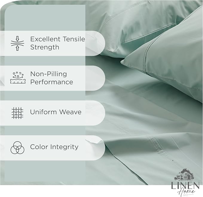 Linen Home 100% Cotton Percale Sheets Twin XL Size, Pastel Turk, Deep Pocket, 3 Pieces Set- 1 Flat, 1 Fitted and 1 Pillowcase, Crisp Cool and Long Staple Strong Bed Linen