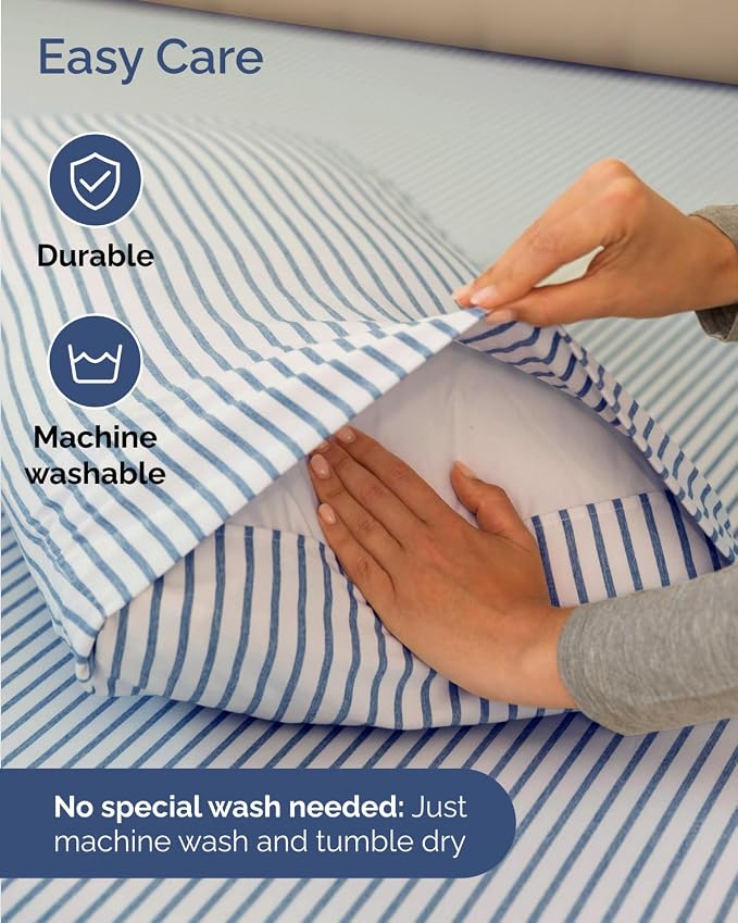 Extra Deep Flex Top Split Head King Sheet Set - 6 Piece Breathable and Cooling Sheets - Hotel Luxury Bedding for Women, Men, Kids & Teens - Easy Secure Fit - Extra Deep Pockets - Blue Stripes 2