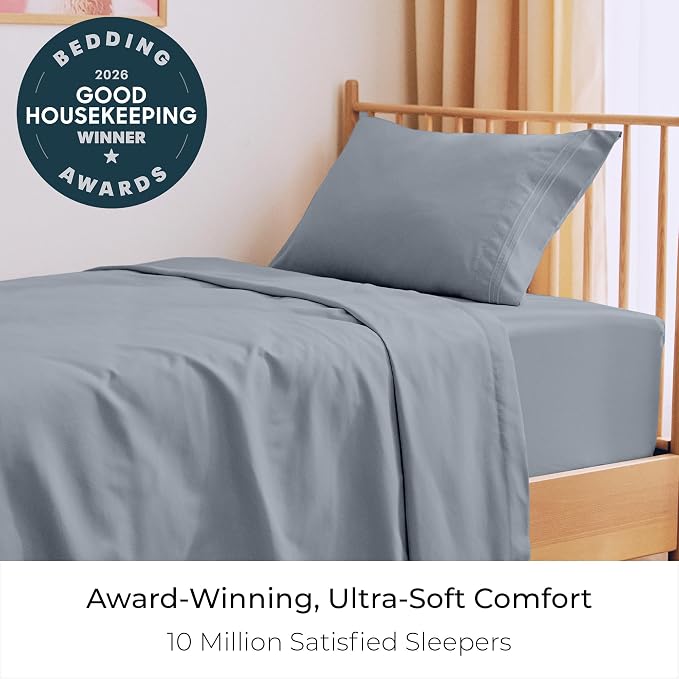 Mellanni Iconic 3-Piece, Ultra Soft Sheet Set (Twin, Mineral Gray) | 10M+ Sleepers. Lab-tested: Sleeps Cool, Stays Bright, Strong, Smooth. Good Housekeeping Best Bedding, 7 yrs running.