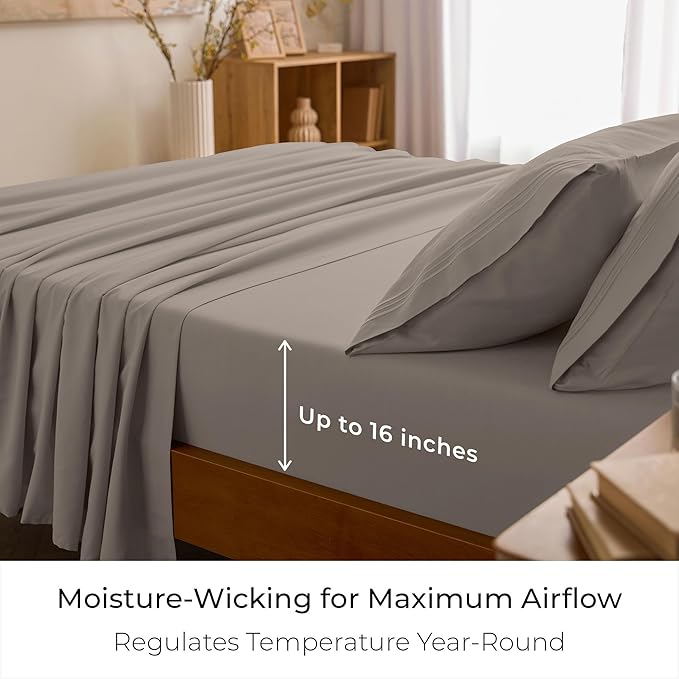Mellanni Iconic 4-Piece, Ultra Soft Sheet Set (Full, Tan) | 10M+ Sleepers. Lab-tested: Sleeps Cool, Stays Bright, Strong, Smooth. Good Housekeeping Best Bedding, 7 yrs running.