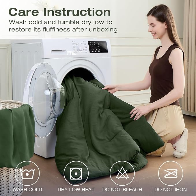 Sasttie Queen Comforter Set 7-Piece Dark Green, Pre-Washed Bed in a Bag | Soft & Breathable, All-Season Bedding Set with Comforter, Sheets, Pillowcases & Pillow Shams, OEKO-TEX, Down Alternative