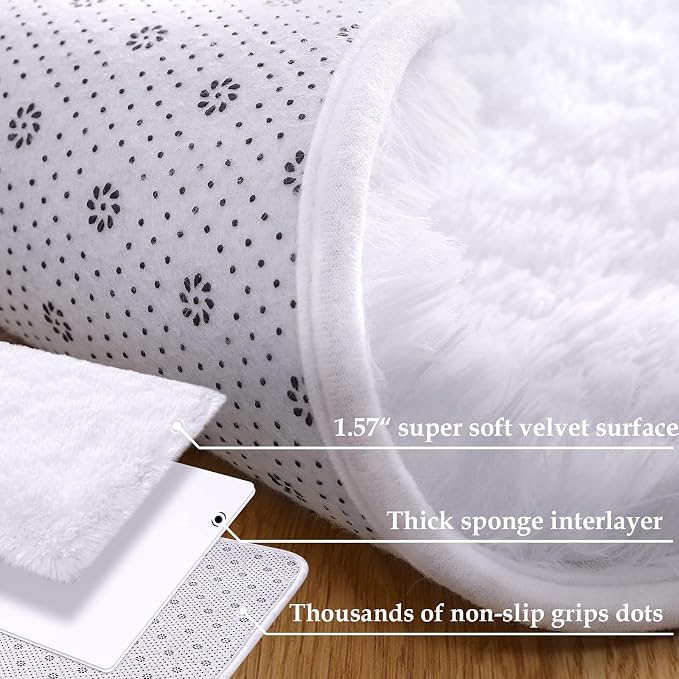 Soft Modern Indoor Large Shaggy Rug for Livingroom Bedroom Dorm Kids Room Home Decorative, Non-Slip Plush Fluffy Furry Fur Area Rugs Comfy Nursery Accent Floor Carpet 8x10 Feet, White