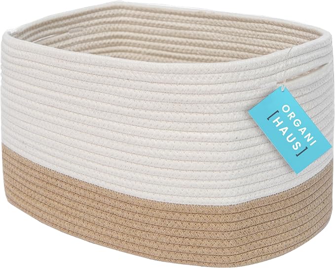 OrganiHaus Cotton Rope Basket for Shelf Storage, 15x9x10 | Handwoven; a toy bin and organizer for towels, books, or blankets; fits nursery, playroom, or bedroom decor