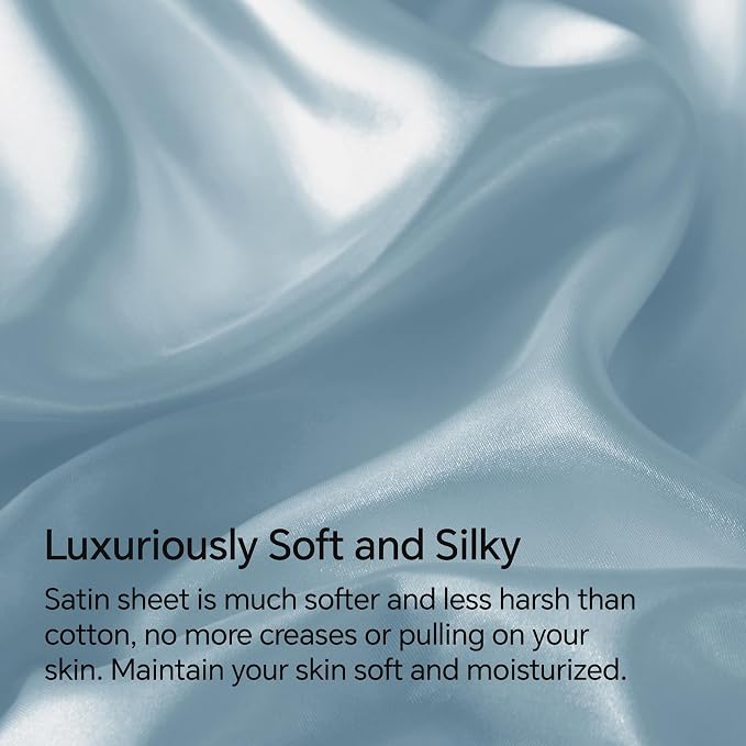 BEDELITE Satin Sheets Twin Size Bed Set, Light Blue, 3 Pieces | Luxury Silky Bed Sheets, 15 Inch Deep Pocket, Similar to Silk, Soft and Cooling, Reduces Friction, Gentle on Hair and Skin