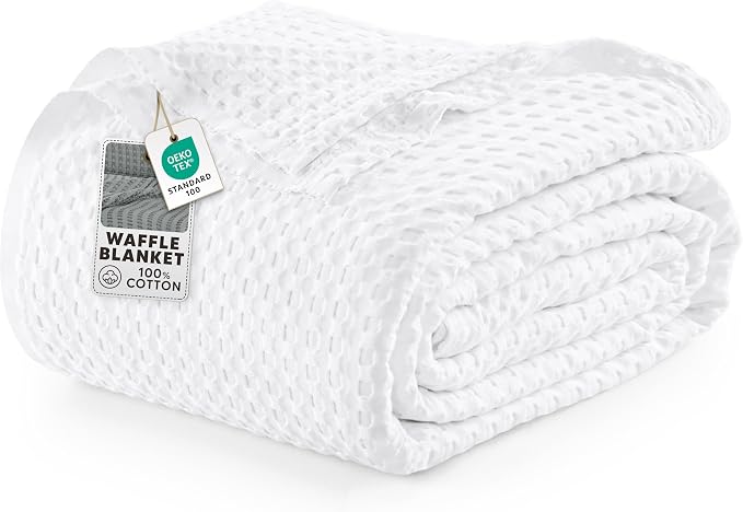 Utopia Bedding 100% Cotton Waffle Blanket Queen Size White, 90x90 Inch | Lightweight Breathable Cozy Summer Bed Blanket Home Decor Gift for Women and Men